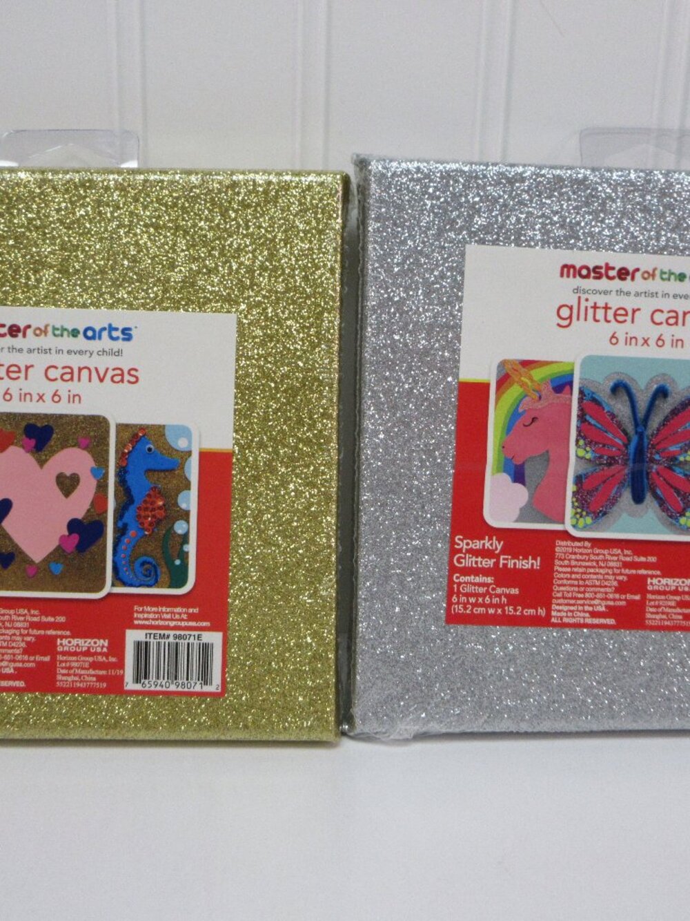 Lot of 2 Mini Glitter Canvas 6”x 6” Sparkly Master Of The Arts Gold Silver New